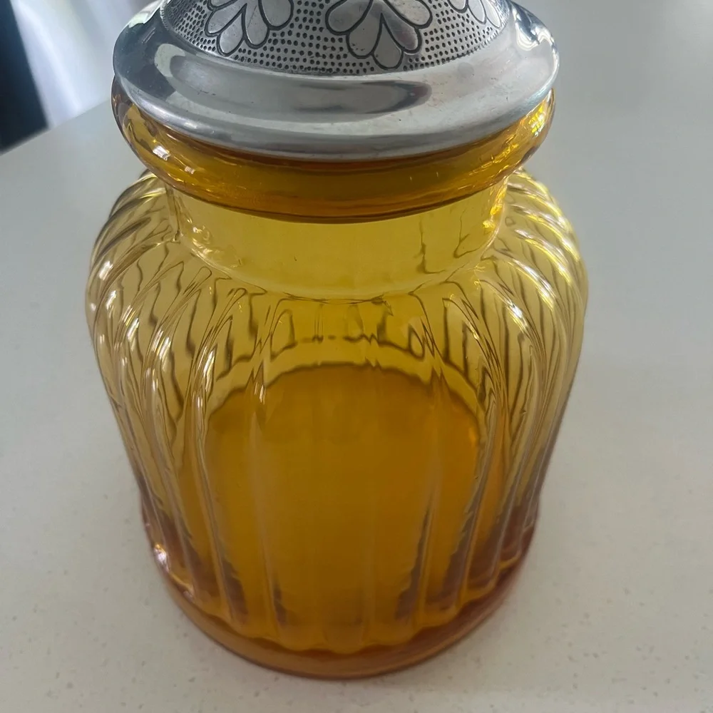 Pier 1 like new yellow gold glass decor container